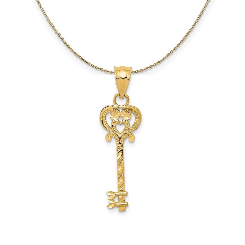 14k Yellow Gold Diamond Cut Key Necklace - 18 Inch